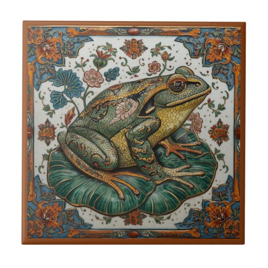Cloisonne Frog on Lily Pad タイル (正面)