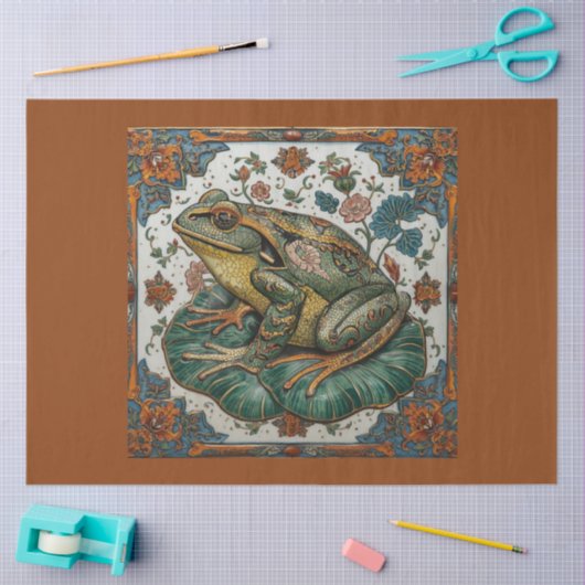 Cloisonne Frog on Lily Pad Tissue & Decoupage Pape 薄葉紙 (クラフト)