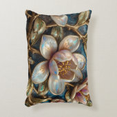 Cloisonné Magnolia Floral Blue Gold Quatrefoil  アクセントクッション (正面(垂直))