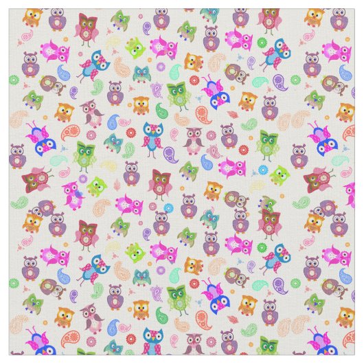 Clorfulの虹のフクロウ ファブリック (クローズアップ)