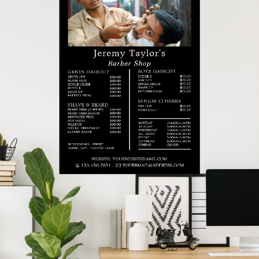 Close Shave、男性の理容師価格表 ポスター (ホームオフィス)