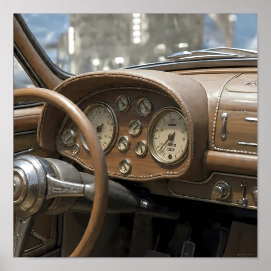 Close-Up Luxury: Vintage Dashboard Cockpit Detail ポスター (正面)