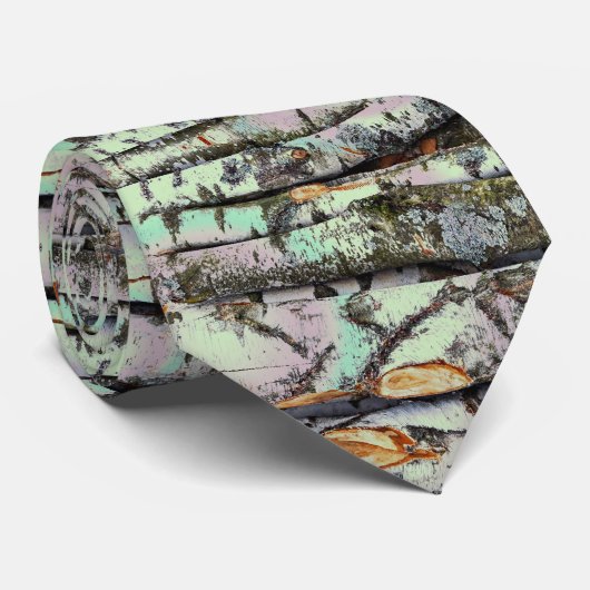 Close-up scene of birch log stumps, rustic charm ネクタイ (ロール)