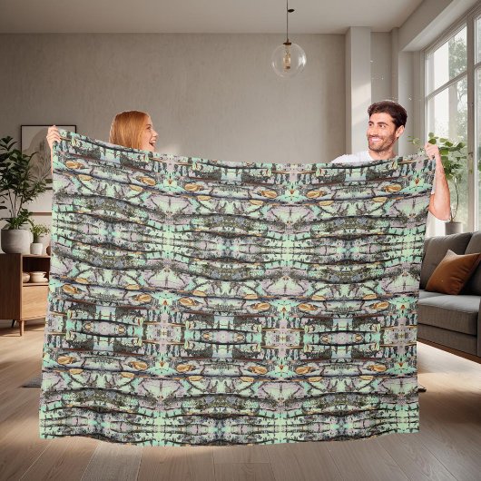 Close-up scene of birch log stumps, rustic charm フリースブランケット