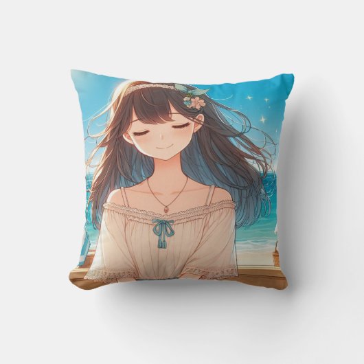 Closed Eyes Girl & Straw Hat Girl クッション (正面)