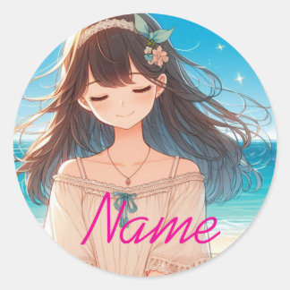 Closed Eyes Girl & Straw Hat Girl ラウンドシール