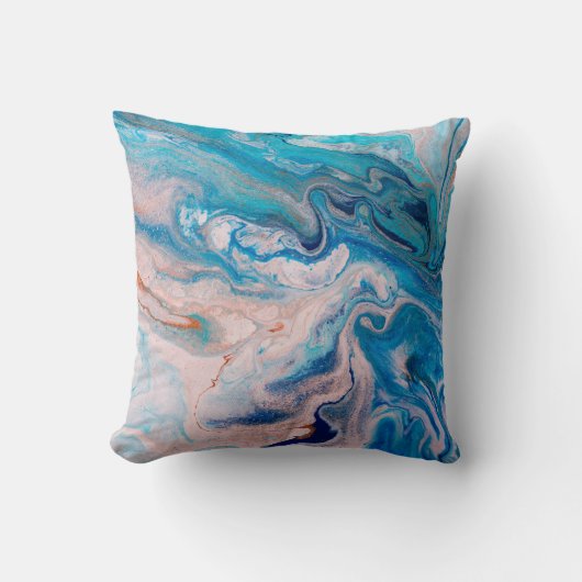Closeup of mixed blue and white abstract marble te クッション (正面)