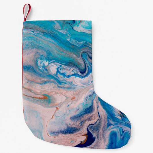 Closeup of mixed blue and white abstract marble te スモールクリスマスストッキング (正面)