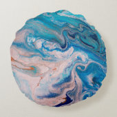 Closeup of mixed blue and white abstract marble te ラウンドクッション (裏面)