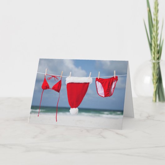 clotheslineのサンタの帽子そしてビキニ シーズンカード (正面)