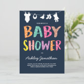 Clotheslineのベビーシャワーの招待のベビーの衣服 招待状 (スタンド正面)