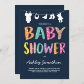 Clotheslineのベビーシャワーの招待のベビーの衣服 招待状 (正面/裏面)