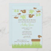 Clotheslineは男女兼用なベビーシャワーを結び付けます 招待状 (正面/裏面)