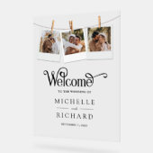 Clothesline 3 Photo Collage Wedding Welcome アクリルサイン (傾斜)