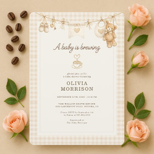 Clothesline Baby is Brewing Coffee Baby Shower 招待状