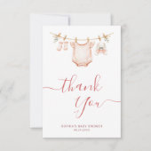 Clothesline Baby Shower Trendy Script calligraphy サンキューカード (正面)