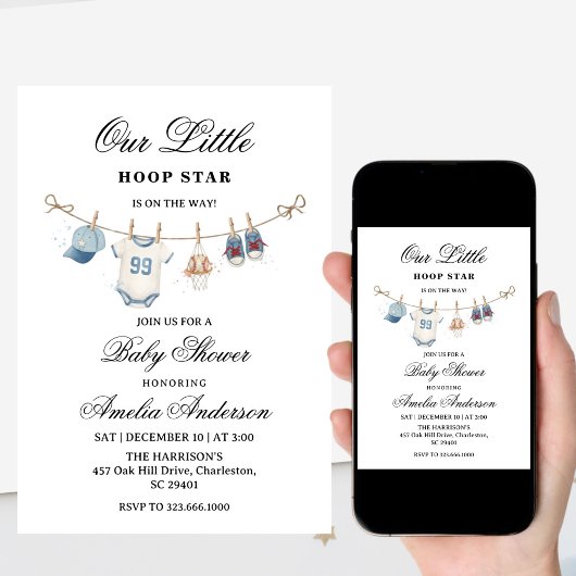 Clothesline baseball baby shower invitation  招待状