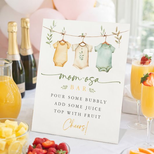Clothesline Bodysuit Mom-osa Bar Baby Shower 台座サイン