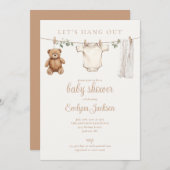 Clothesline Gender Neutral Baby Shower All In One 招待状 (正面/裏面)