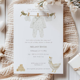 Clothesline Goose Nest Baby Shower Invitation 招待状
