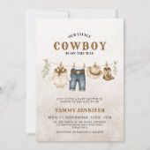 Clothesline Little Cowboy Cow Print Baby Shower 招待状 (正面)