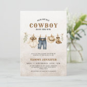 Clothesline Little Cowboy Cow Print Baby Shower 招待状 (スタンド正面)
