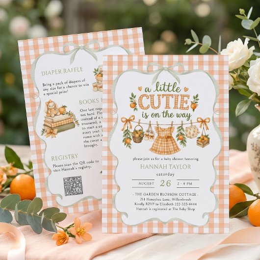Clothesline Little Cutie is on the Way ベビーシャワー 招待状