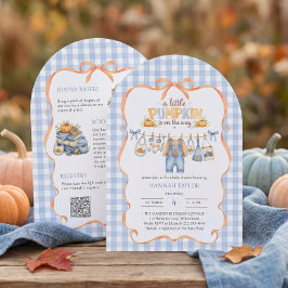 Clothesline Little Pumpkin Blue Baby Shower 招待状