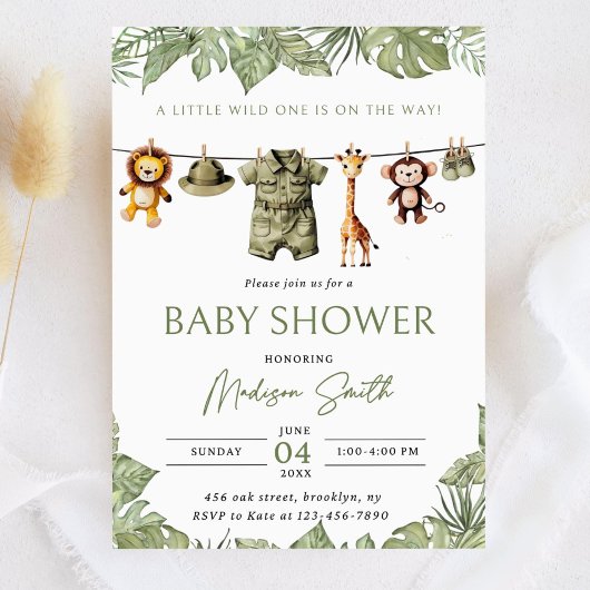 Clothesline Safari Baby Shower Invitation A Little 招待状