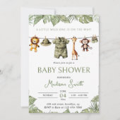 Clothesline Safari Baby Shower Invitation A Little 招待状 (正面)