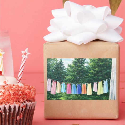 Clothesline Sticker | Nostalgic Laundry Line 長方形シール (パーティー)