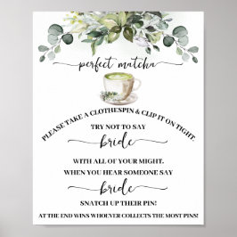Clothespin Eucalyptus Matcha Bridal Shower Game ポスター