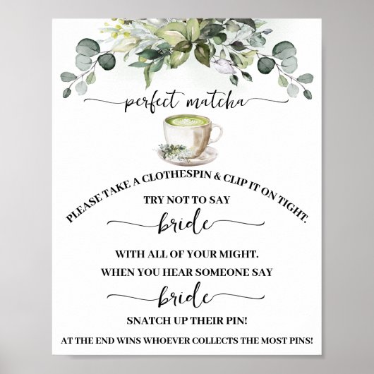 Clothespin Eucalyptus Matcha Bridal Shower Game ポスター (正面)