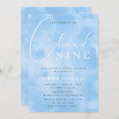 Cloud 9の花嫁 青いインクのスクリプトスタイルの結婚前パーティー 招待状 (正面/裏面)