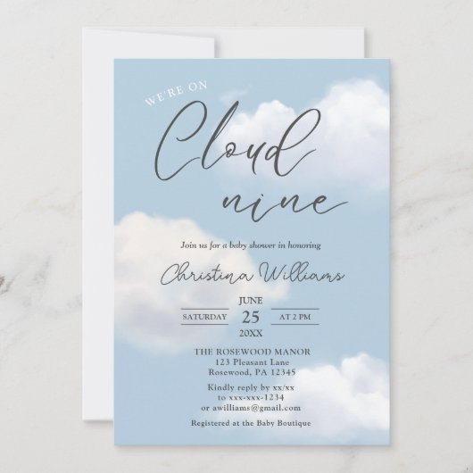 Cloud 9 Blue Boy Baby Showerに参加 招待状 (正面)