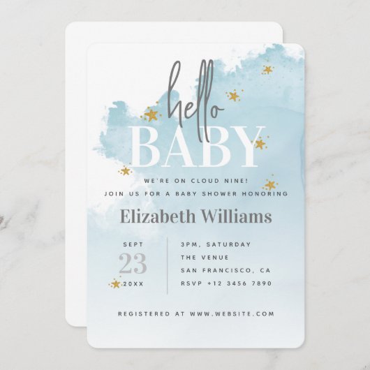 Cloud 9 Hello Baby Showerに参加 招待状 (正面/裏面)