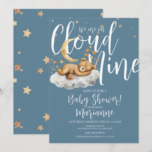  Cloud Bear Boy Stars Baby Shower  Invitation 招待状 (正面/裏面)