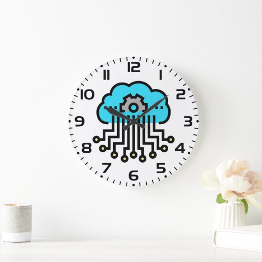 Cloud Computing Network Circuit Gear Tech ラージ壁時計 (ホーム)