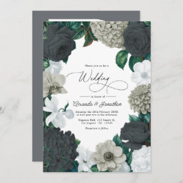 Cloud Gray, Charcoal Slate & Soft White Wedding 招待状