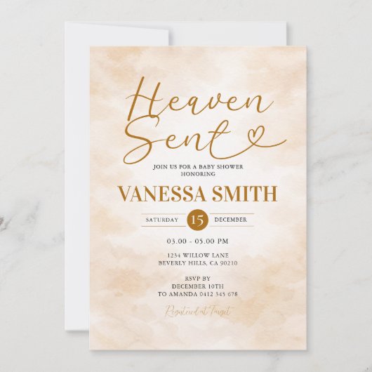 Cloud Heaven Sent Baby Shower Beige Watercolor 招待状 (正面)