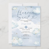 Cloud Heaven Sent Baby Shower Gold Glitter 招待状 (正面)