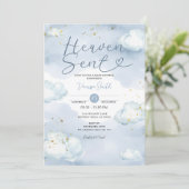 Cloud Heaven Sent Baby Shower Gold Glitter 招待状 (スタンド正面)