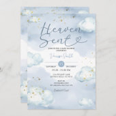 Cloud Heaven Sent Baby Shower Gold Glitter 招待状 (正面/裏面)