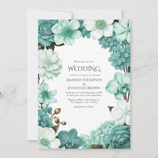 Cloud Mint, Frosted Teal & Seaglass Ivory Wedding 招待状 (正面)