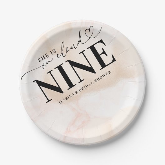 Cloud Nineハートスクリプトブライダルシャワー ペーパープレート (正面)