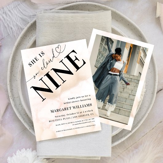 Cloud Nineハートスクリプトブライダルシャワー 招待状