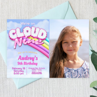 Cloud Nine - 写真付き9歳の誕生日 招待状