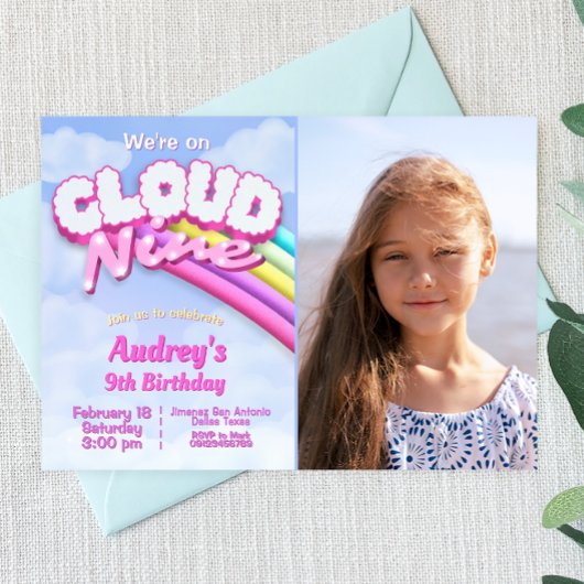 Cloud Nine - 写真付き9歳の誕生日 招待状