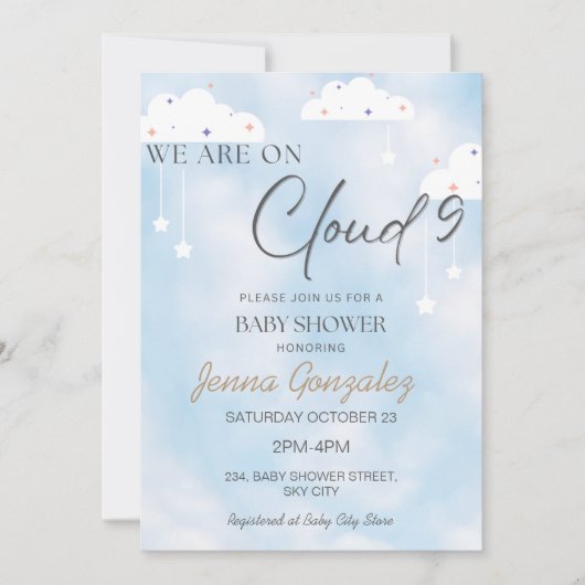 Cloud Nine 9 Sky Baby Boy Baby Shower Invitation 招待状 (正面)