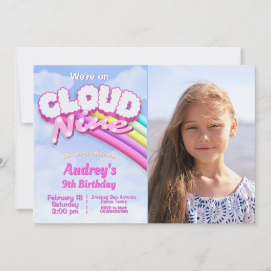 Cloud Nine - 9th Birthday with Photo 招待状 (正面)